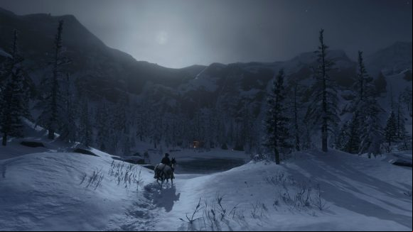 Trekking through the snow on horseback