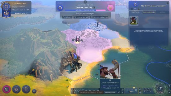 Humankind Together We Rule review: the player's allies reinforce their isolated spy in a battle