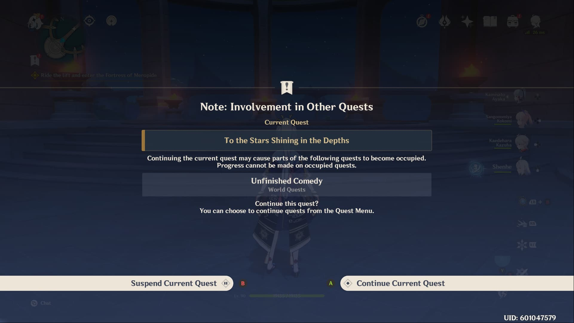 Genshin Impact 4.1 finally allows us to suspend active quests: in-game text allowing players to suspend quests in Genshin Impact