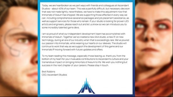 Immortals of Aveum - Statement from Ascendant Studios Brett Robbins confirming that 45% of the team has been laid off.