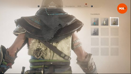 The Horned Lion is one of the AC Mirage talismans you can find in the inventory menu after solving an enigma. It is attached to Basim's back.