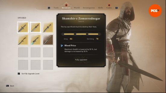 The swords as they appear in the inventory, half of Basim's arsenal for AC Mirage weapons.