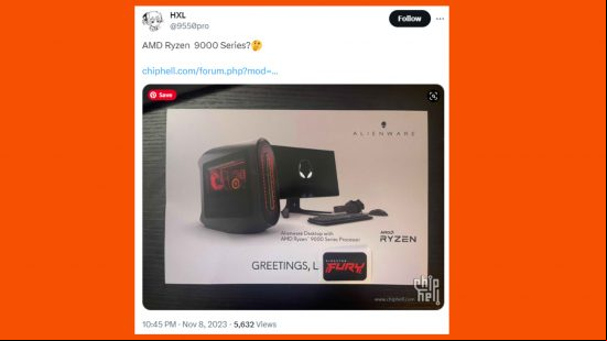 A screenshot of a tweet regarding the AMD Ryzen 9000 series Us.