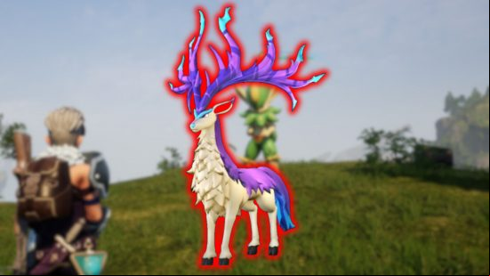 Palworld Lumbering Pals: a large deer with huge purple antlers.