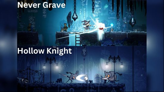 Palworld Pocketpair Hollow Knight: two game screenshots comparing how they look