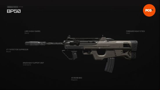 Best warzone bp50 loadout: a compact machine gun with a parge suppressor.