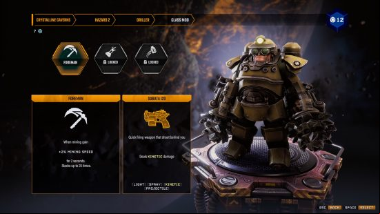 Deep Rock Galactic Survivor classes: a miner wearing armor, and drills on his hands.