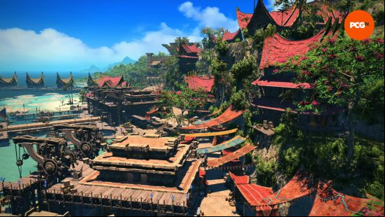 FF14 Dawntrail interview - Beachside houses in the city of Tuliyollal, the hub for the new expansion to the MMORPG.
