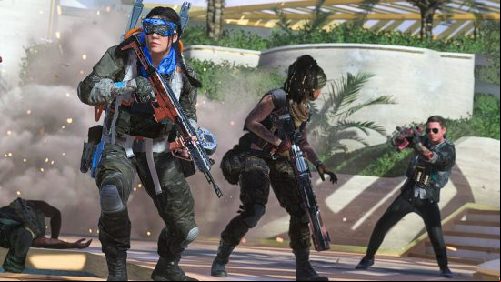 Best cross-platform games: Call of Duty: Modern Warfare 3. Image shows three soldiers wearing wacky, vibrant uniforms.