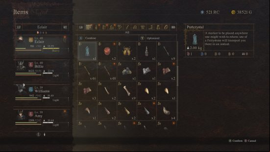 dd2-portable-portcrystal Dragon's Dogma 2 Portcrystals: an inventory showing a glowing blue crystal.