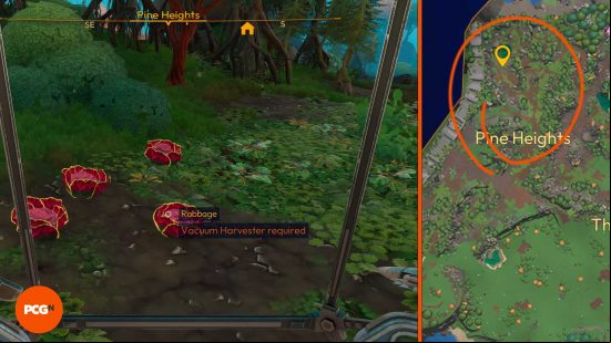 A map circled to show where and how to get Rabbages in Lightyear Frontier.