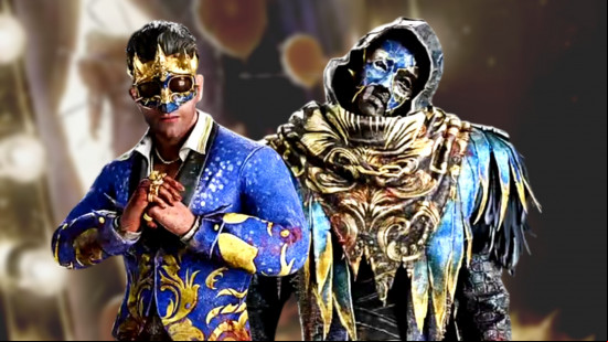 David King and The Wraith wear blue and gold outfits inspired by the DBD Twisted Masquerade.