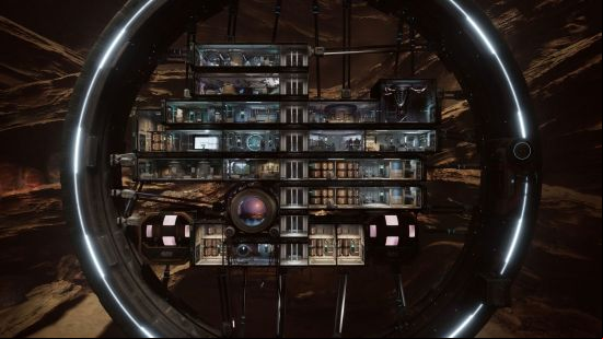 The Alters preview: a side view of a spaceship, with various rooms offering different functions.