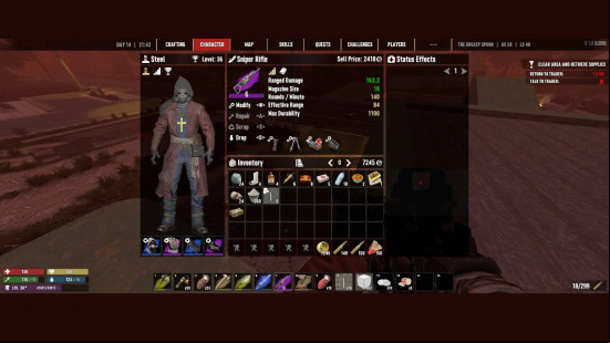 The SteelUI 7 Days to Die mod, showing additional bars for character stats and a darker UI.