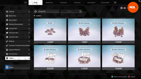 The First Descendant in-game store to get more Caliber