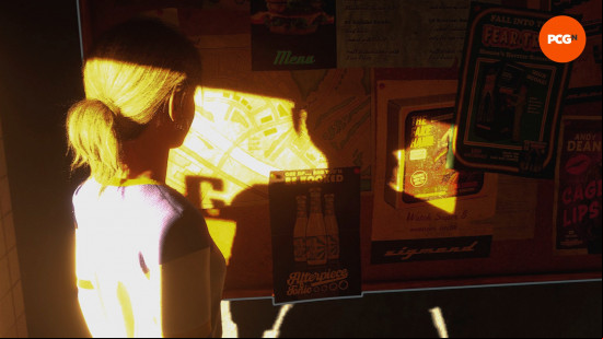 Chris looks at posters on a wall, including one for Afterpiece Tonic, one of the DBD easter eggs in The Casting of Frank Stone.