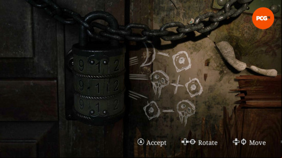 Marking on the wall show a puzzle to help unlock a combination lock in the Silent Hill 2 moth room.