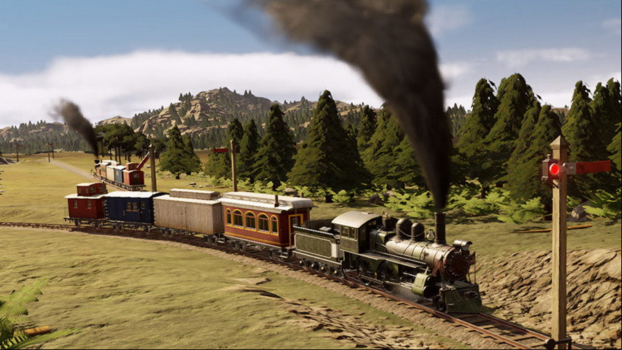 A steam train chugs its way through glorious forests.