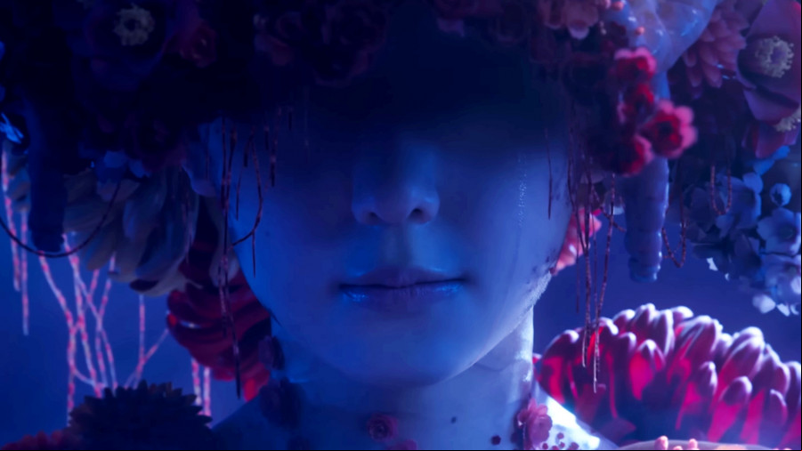 Silent Hill 2 - A person's head, their eyes covered by crimson flowers.