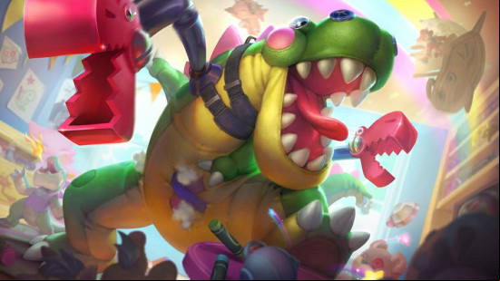 Best LoL skins: a large stuffed toy T-Rex with grabber arms.