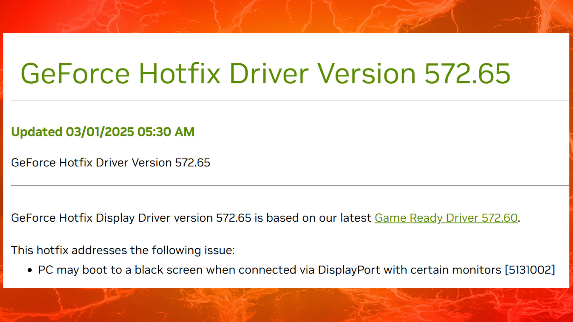 nvidia geforce gpu driver hot fix black screen screen shot