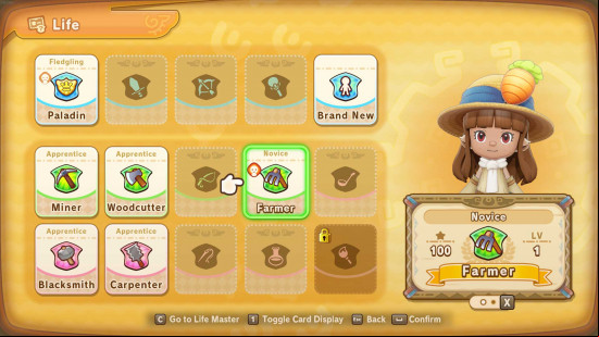 The life select screen in Fantasy Life.