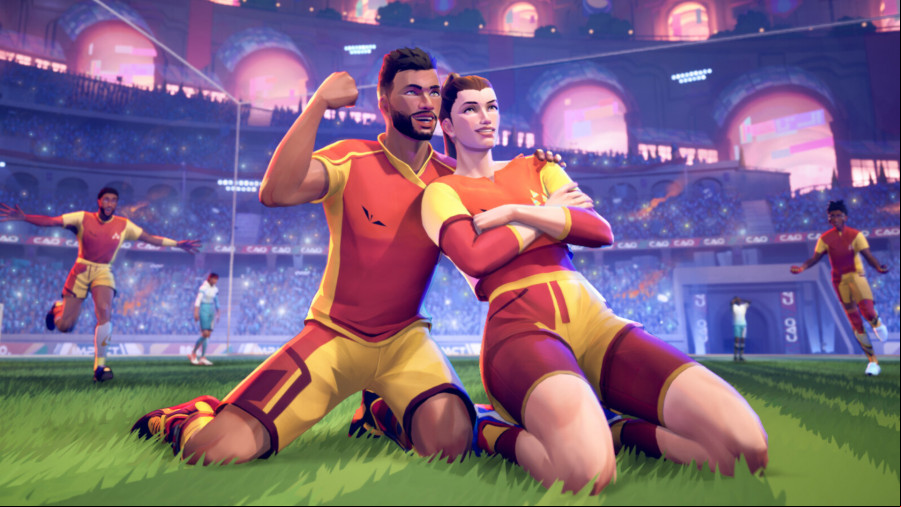 Rematch - Players celebrate in the Sloclap football game.