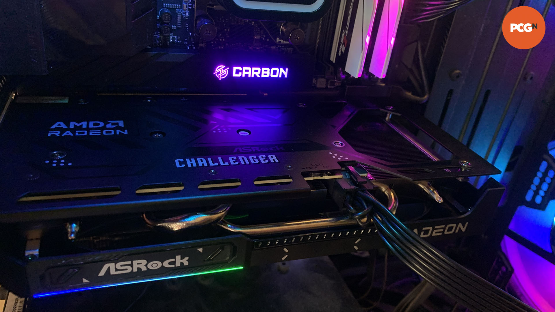 AMD Radeon RX 9060 XT review: ASRock Challenger graphics card installed in test PC.