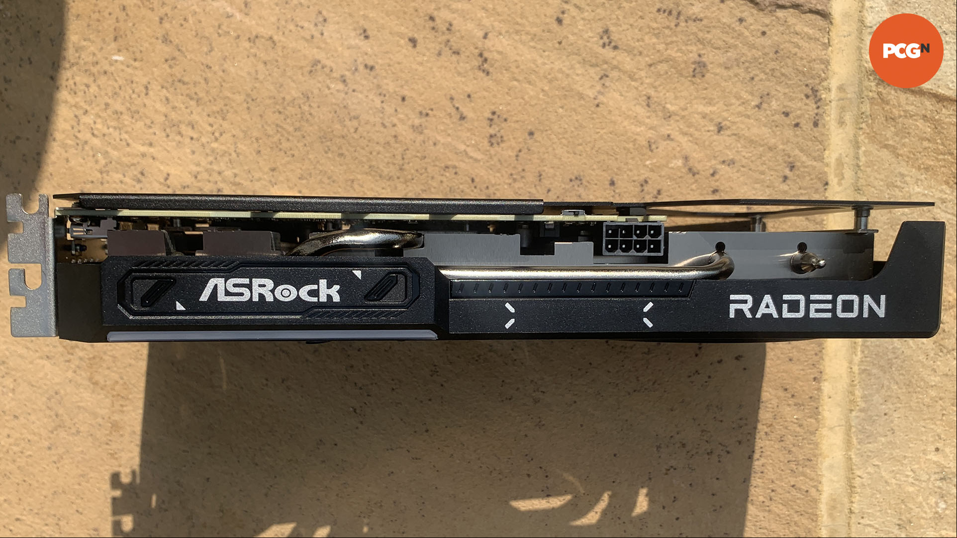 AMD Radeon RX 9060 XT review: ASRock Challenger OX graphics card top edge.