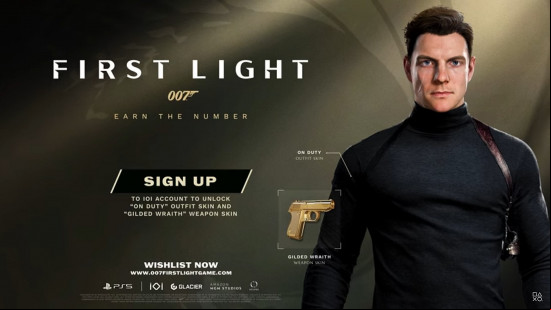 A young James Bond appears on an informational screen about a free 007 First Light reward.