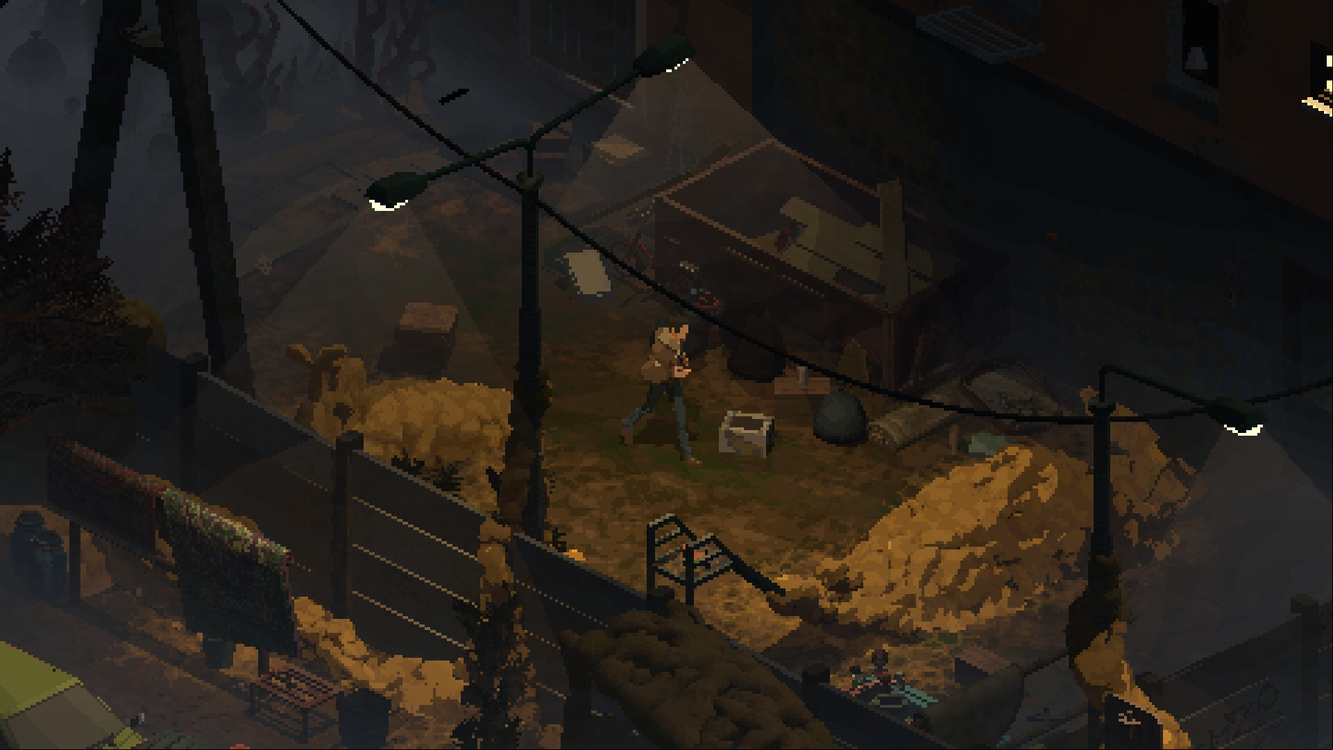 Holstin Steam horror game: A man exploring a town in Steam horror game Holstin