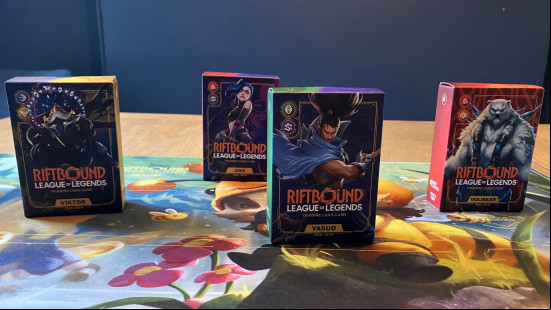 Picture of several Riftbound decks.