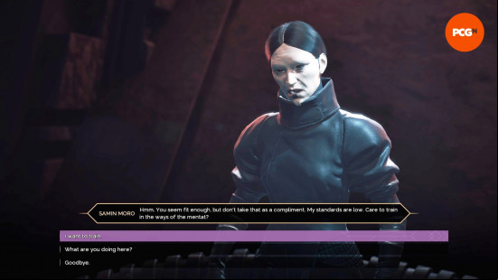 Dialogue options for Mentat trainer Samin Moro, one of the best Dune Awakening mentors.