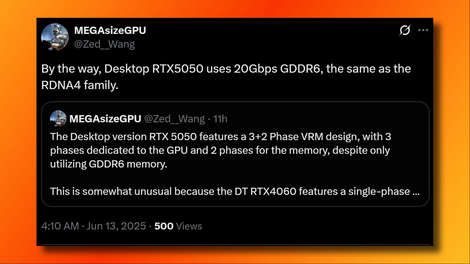 Nvidia GeForce RTX 5050 VRAM specs leak: MEGAsizeGPU states the GPU will use 20Gbps GDDR6 memory.
